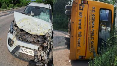 Photo of बहादुरगढ़ में पाहसोर चौक पर जीडी गोयंका स्कूल की बस पलटी
